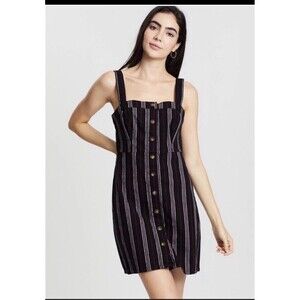 Hollister Bare Button-Through Stretch Dress Striped Cotton Size M